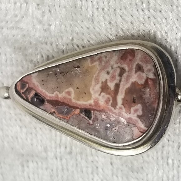 Native American Sterling Silver Signed Brooch Pendant Rhodochrosite Stone - Picture 8 of 10